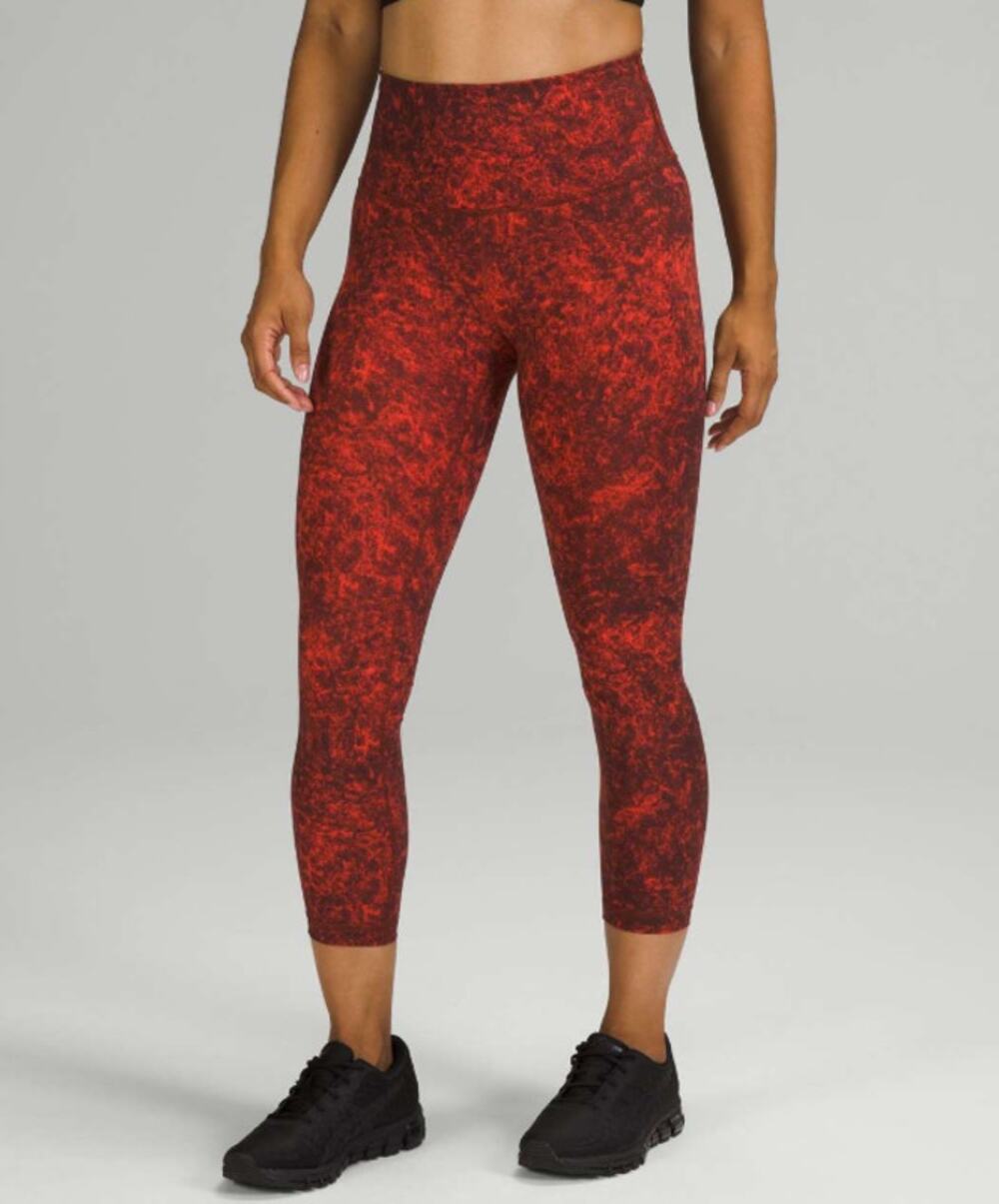 LULULEMON Wunder Train High-Rise Crop 23" Size 18 Denim Wash Autumn Red EUC